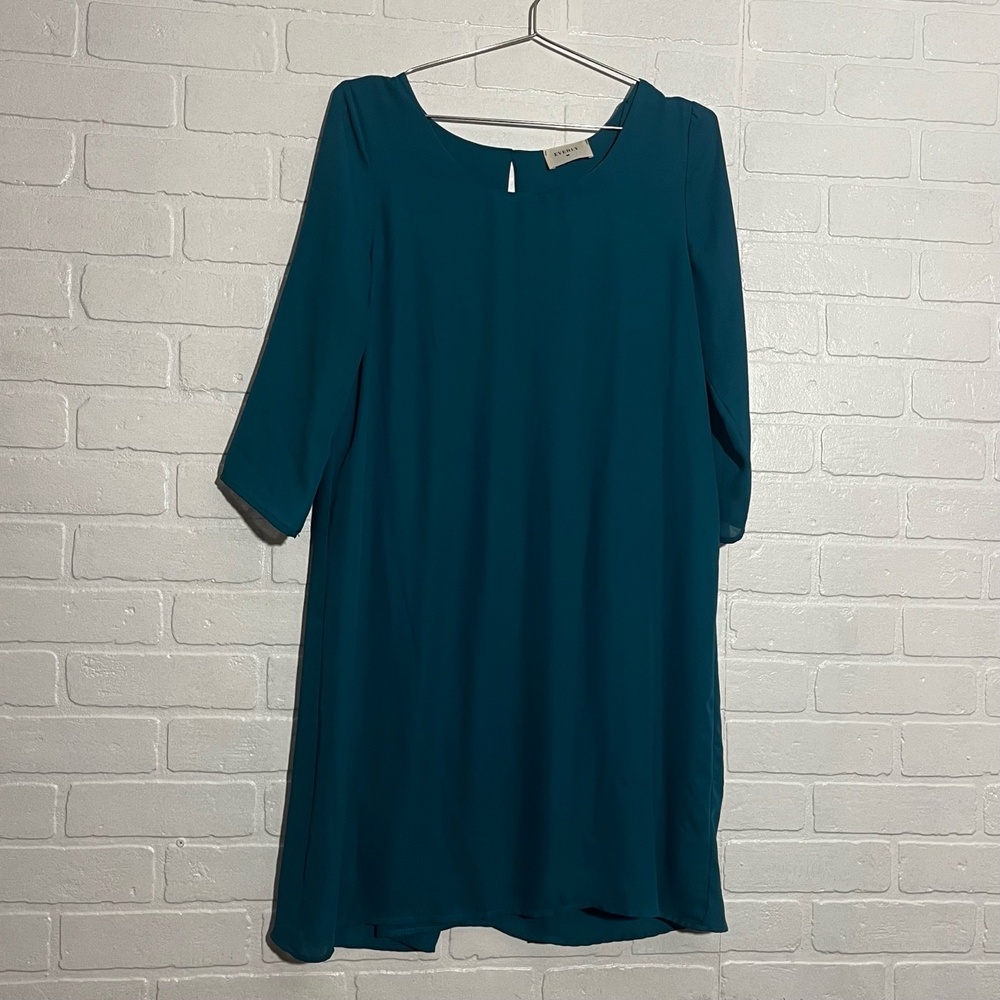 Everly Dress Womens Teal Flowy 3/4 Sleeves  Business Medium